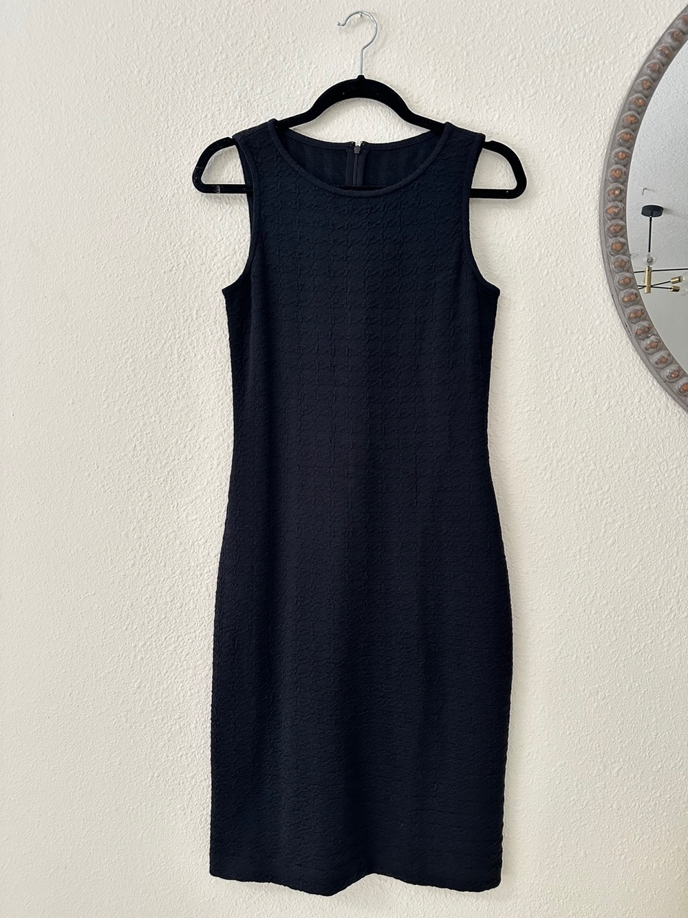 St. John Classic Black Sleeveless Textured Knit Sheath Dress